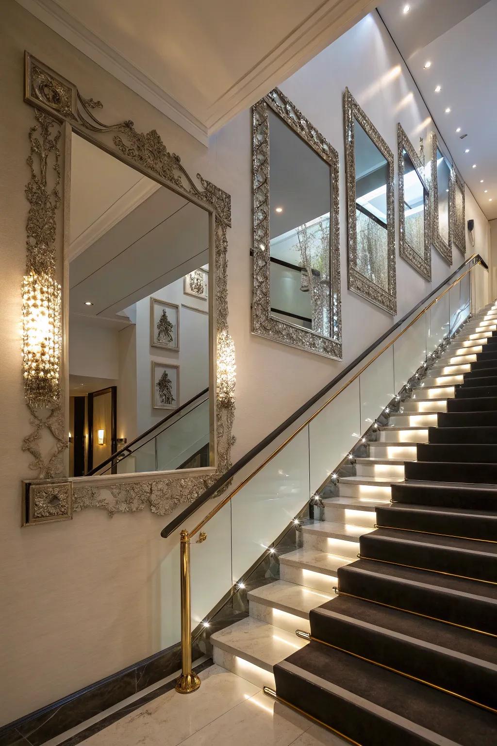 Use mirrors to make your staircase brighter and feel bigger.