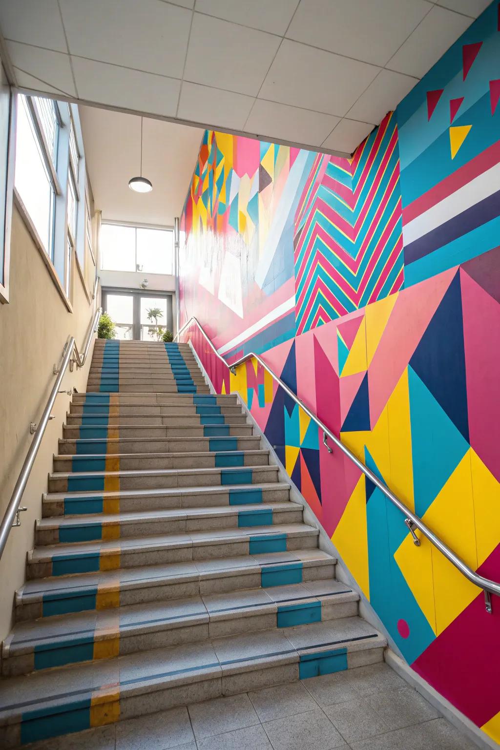 Introduce a modern style using shapes and lines in bright tones.