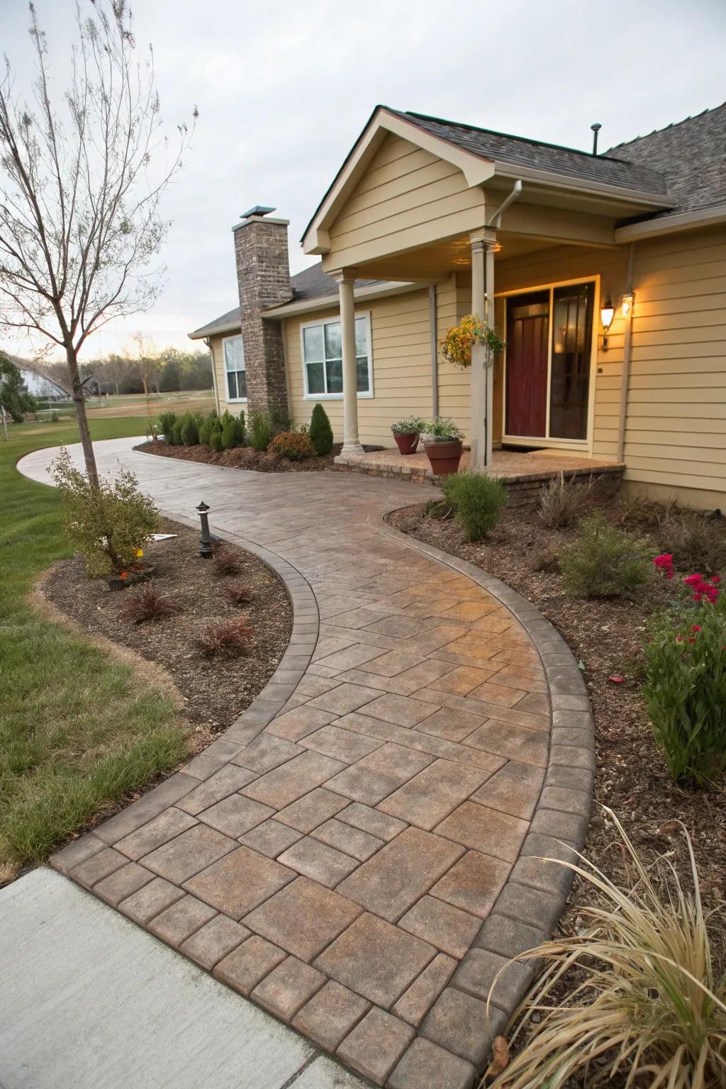Capture classic charm with a brick-patterned textured imprint pathway.
