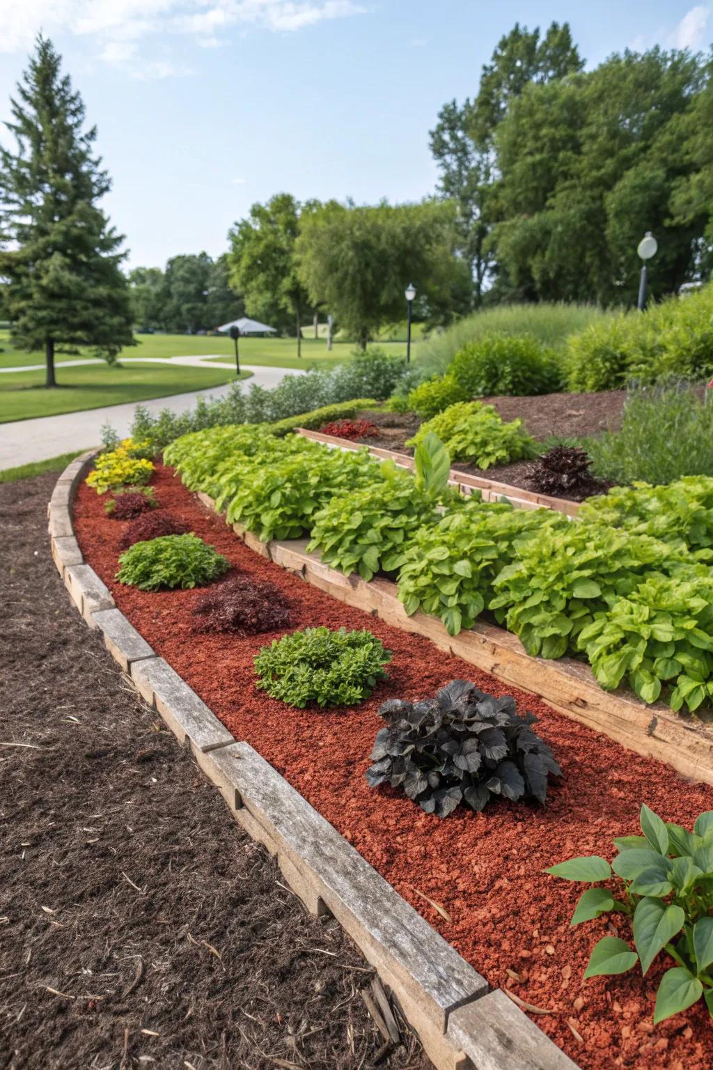 Transform your garden's ambiance with vibrant mulch designs.