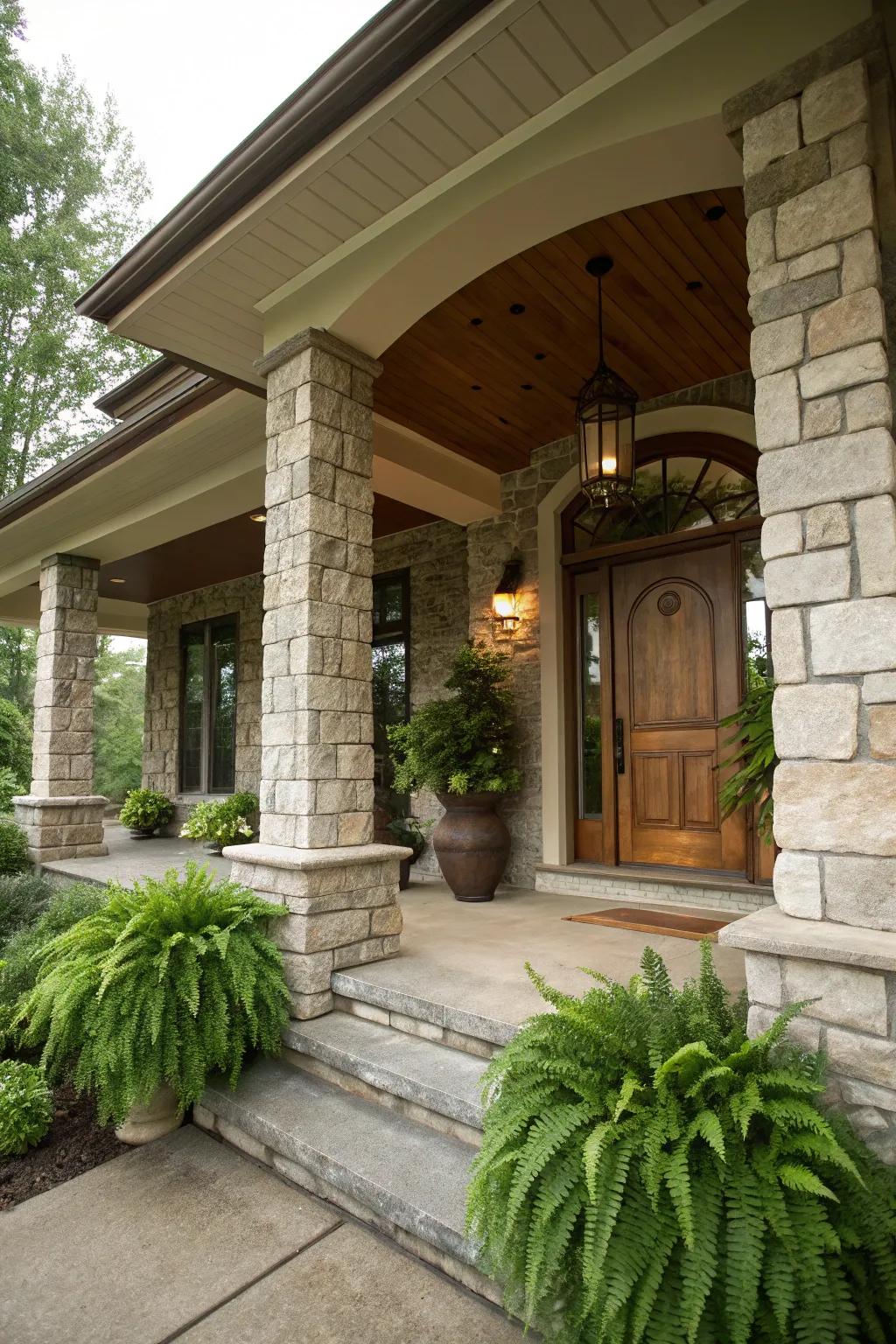 Stone pillars bring an elegant detail to the entry of your home.
