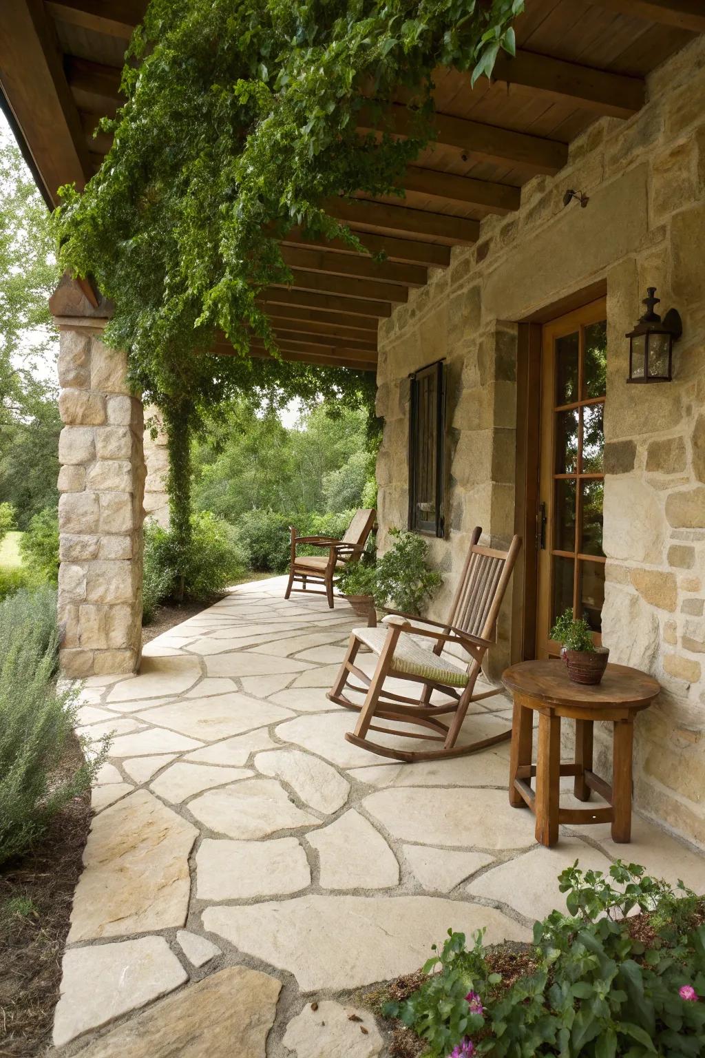 Cholla beige flagstone delivers a rustic appeal with excellent weather resistance.