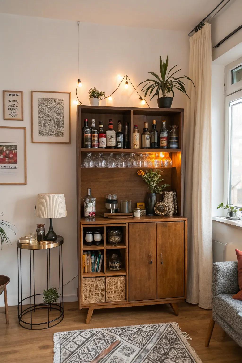 A multipurpose hutch effortlessly combines storage and entertainment.