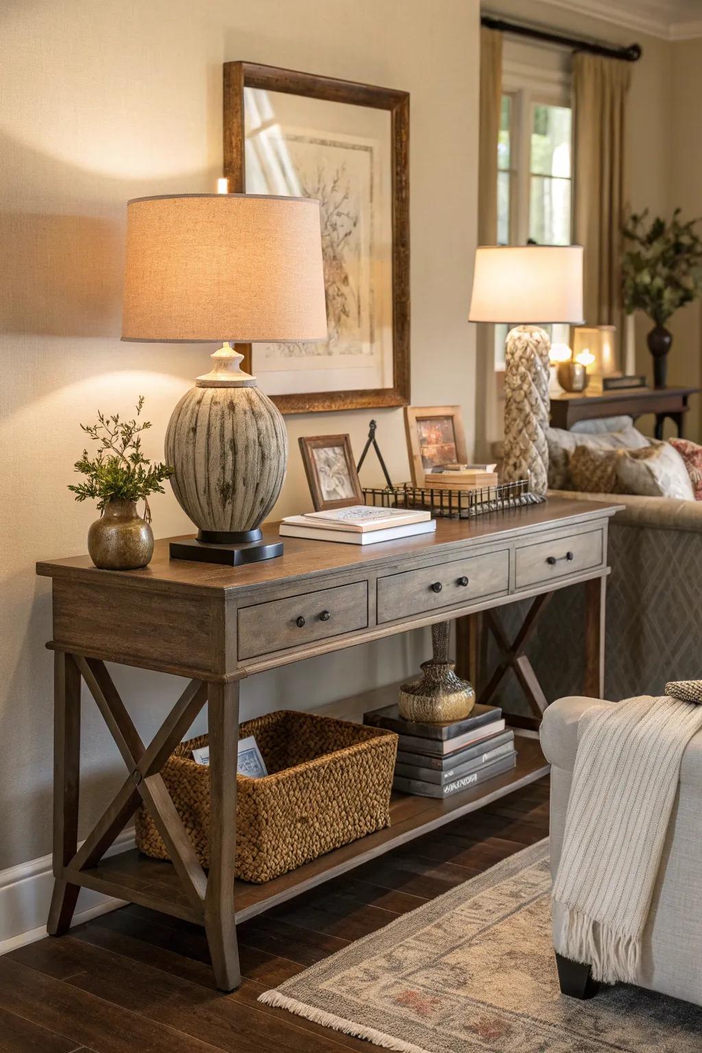 Versatile furniture maximizes area and utility.