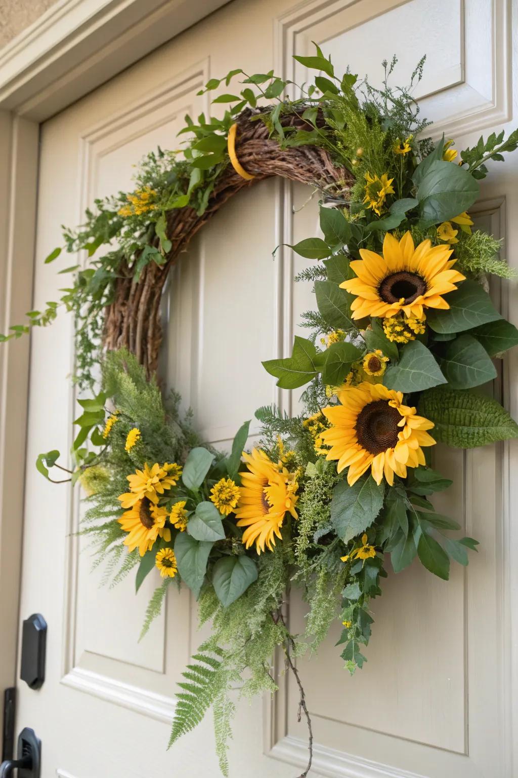 A sunflower garland introduces a fragment of summer to your entryway.