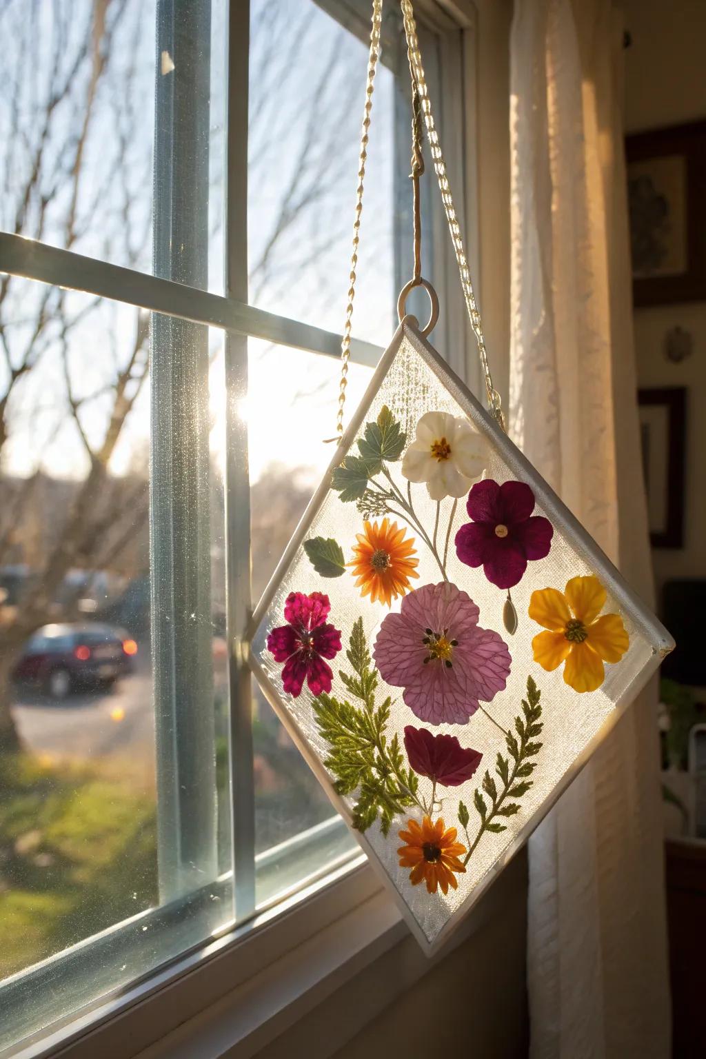 Nature’s grace is showcased in a botanical light catcher.