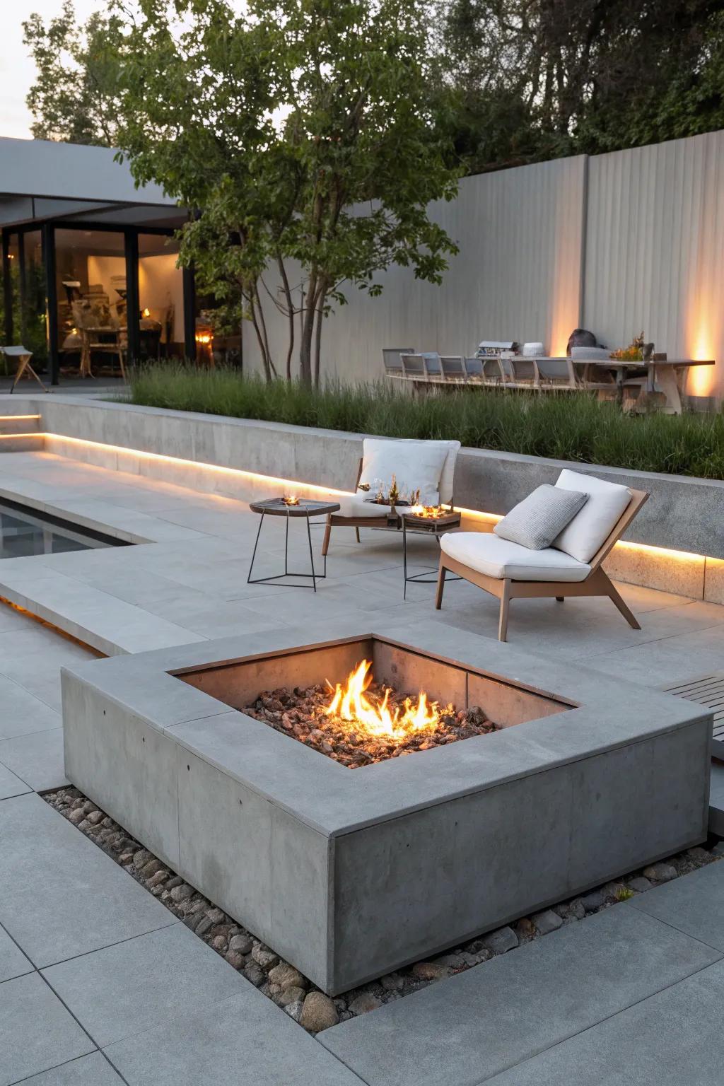 Sleek and modern: a minimalist sunken fire pit.