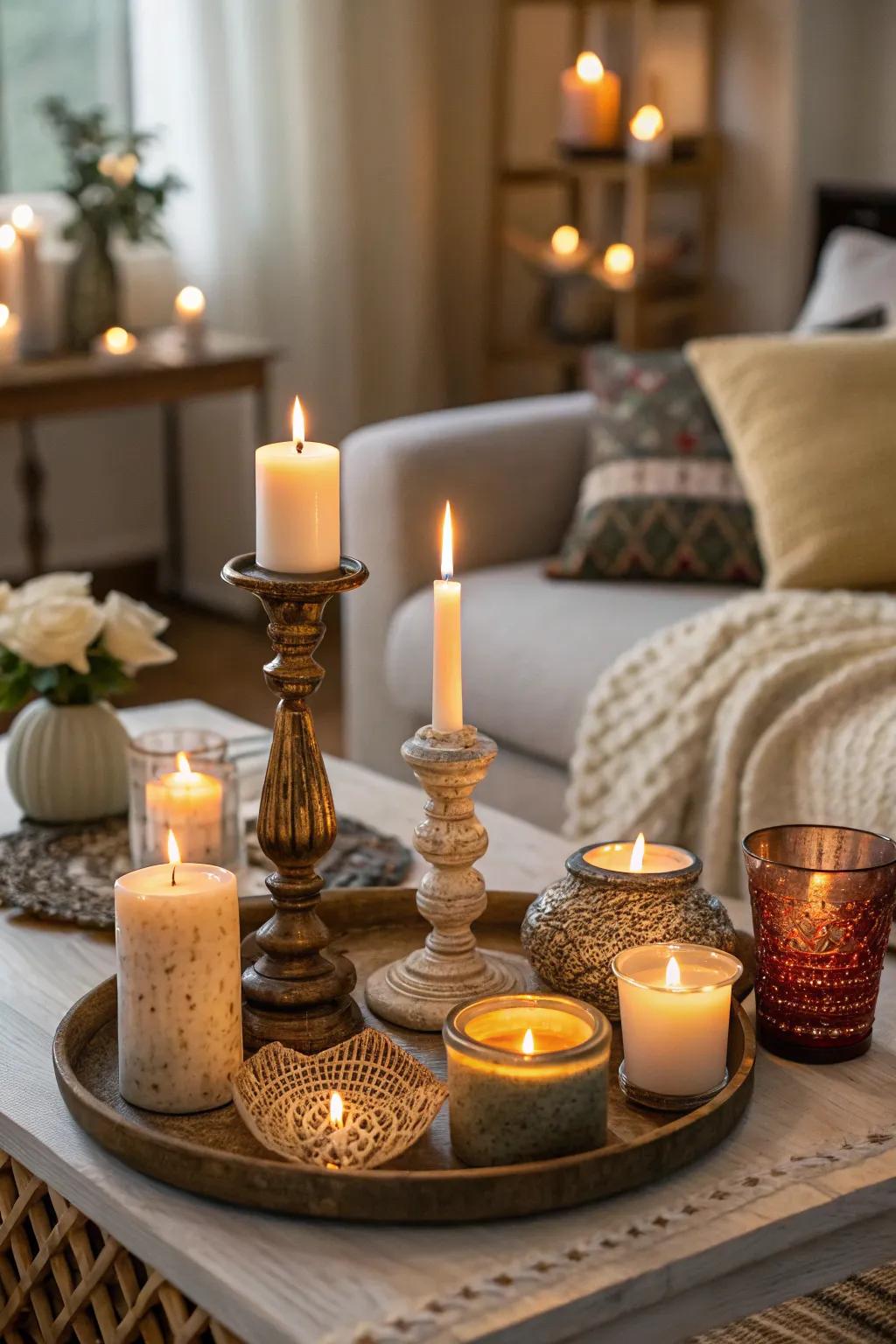 Candles bring warmth and a hint of enchantment to your living room.
