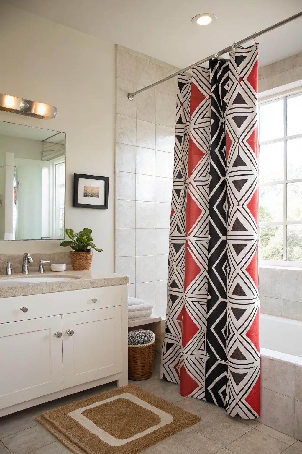 An eye-catching pattern can elevate your shower curtain to an artistic statement.