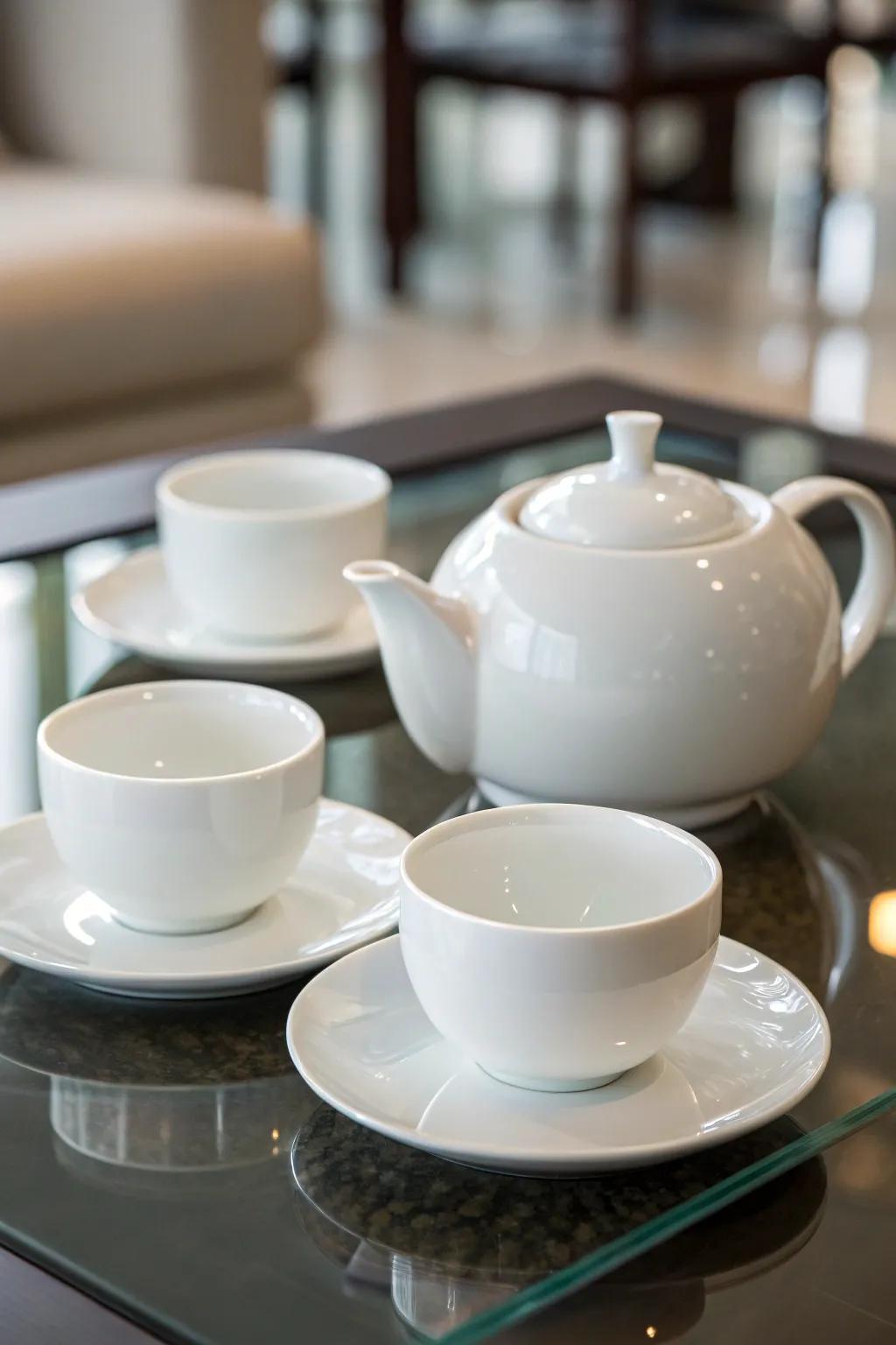 A modern minimalist tea set exuding a clean and streamlined aesthetic.