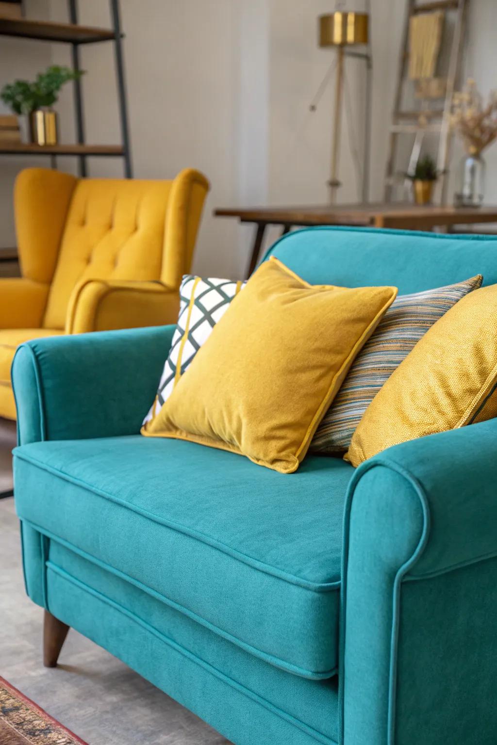Brighten your family room with cheerful gold accents.