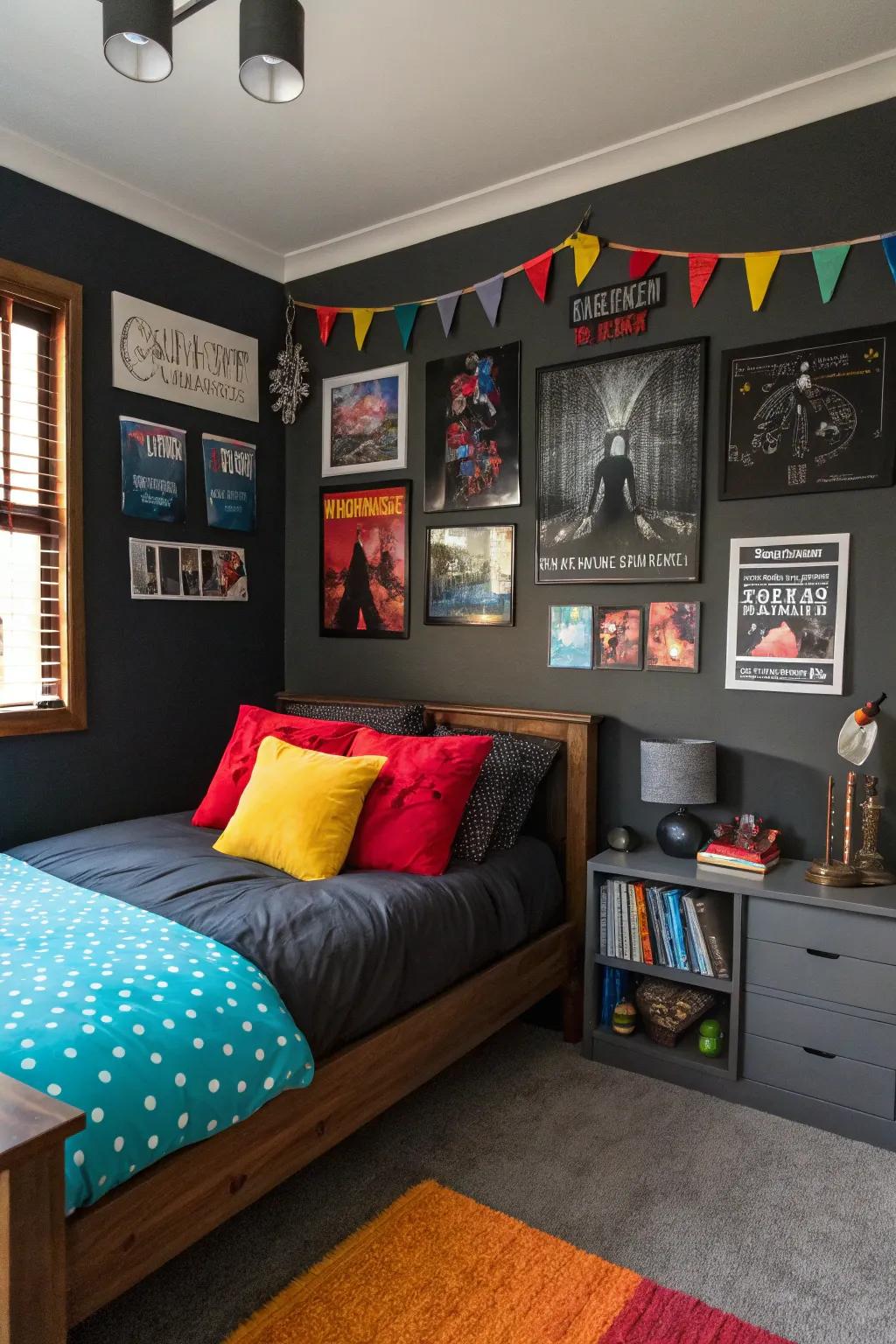 Deep walls matched with bright cushions create a striking palette choice.