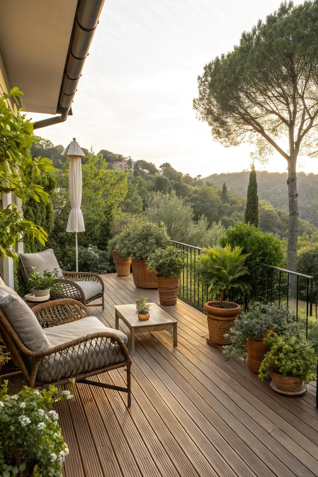 Timber decking delivers a warm, welcoming mood for your terrace.