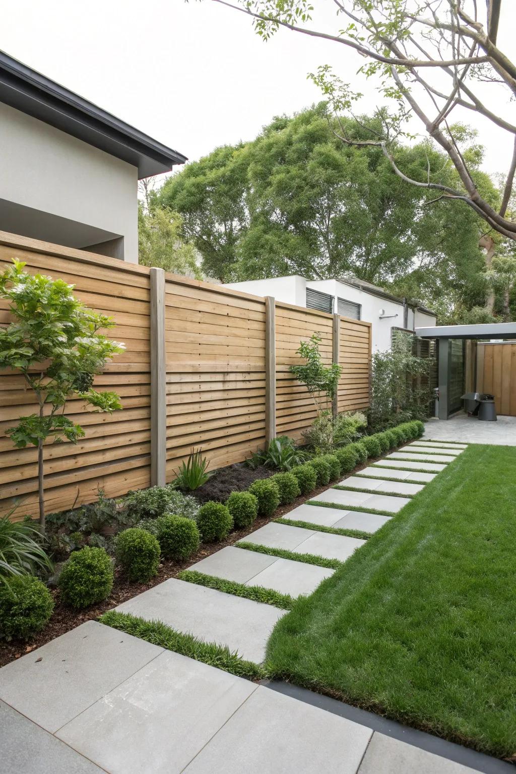 Horizontal planks introduce a modern element to your outdoor setting.