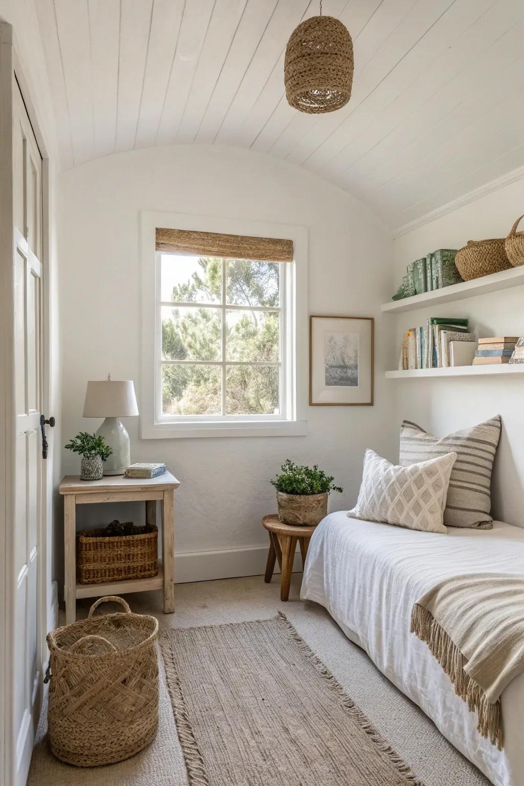 Light colors make a small room feel open, bright, and welcoming.