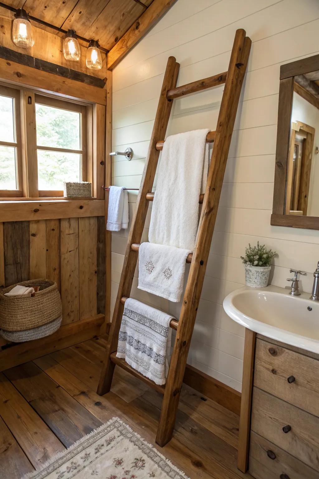 A ladder rack enhances rustic charm and practicality.