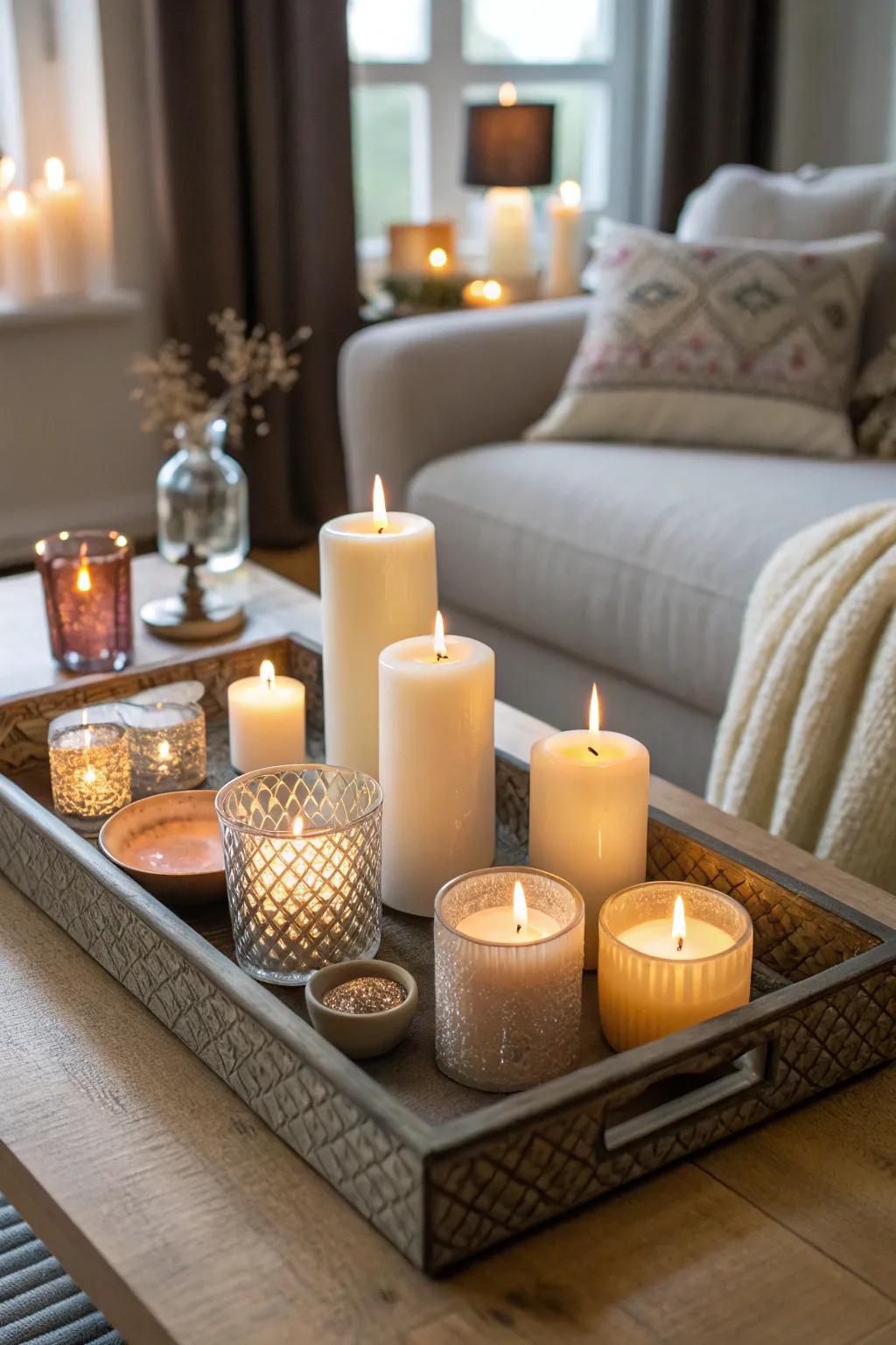 Cultivate a relaxing vibe with clustered candles.