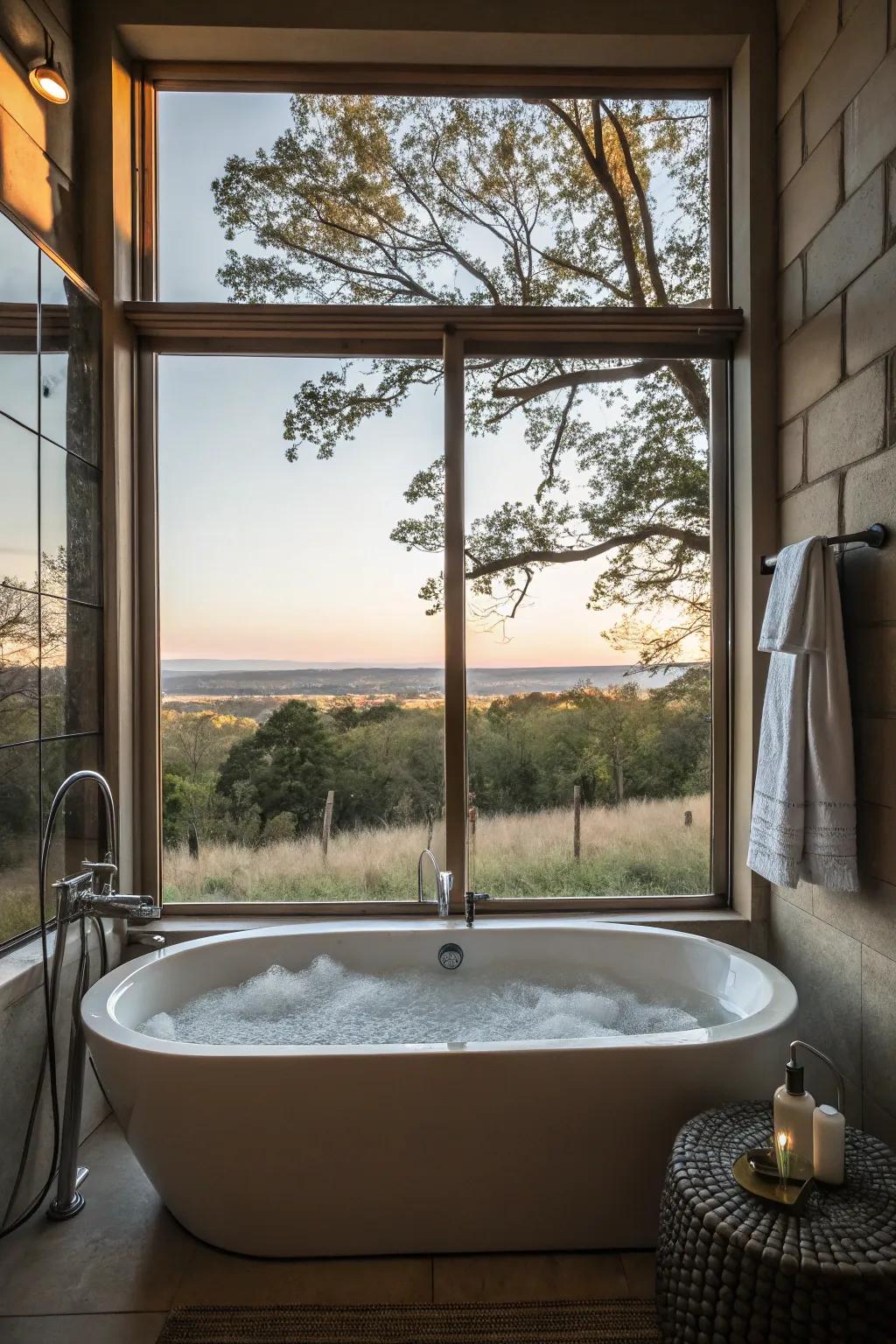 A bathtub with a view offers a calm and soothing environment.