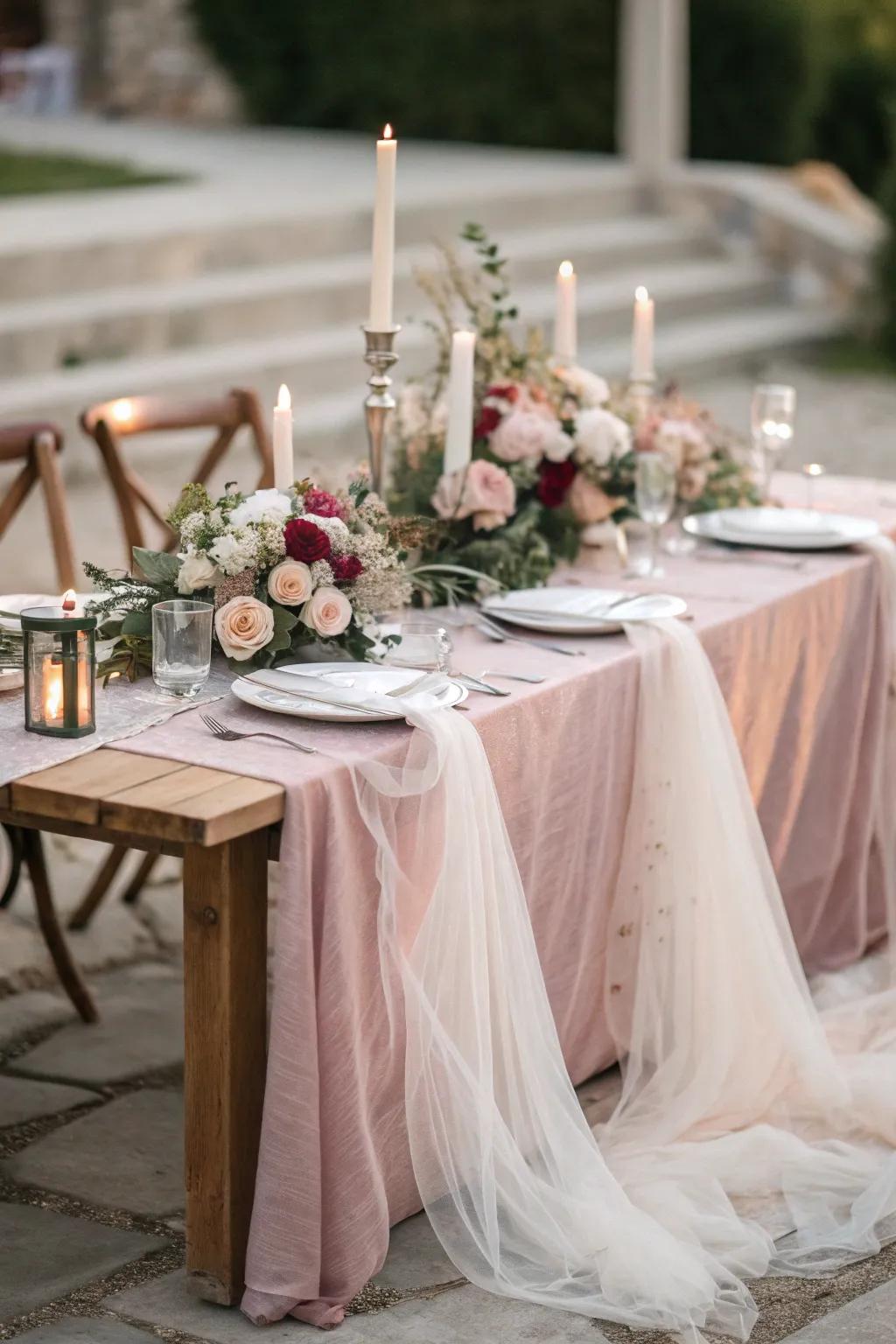 Design a striking tablescape with netting overlays.