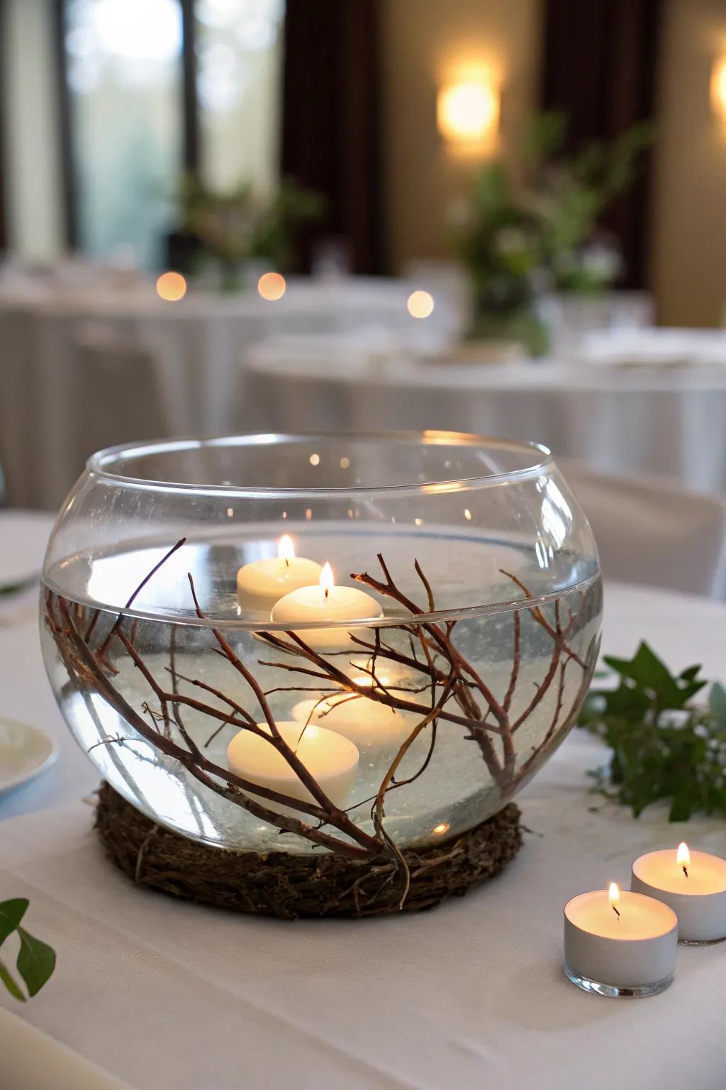 A dreamy drifting branch showpiece showcasing glowing lights.