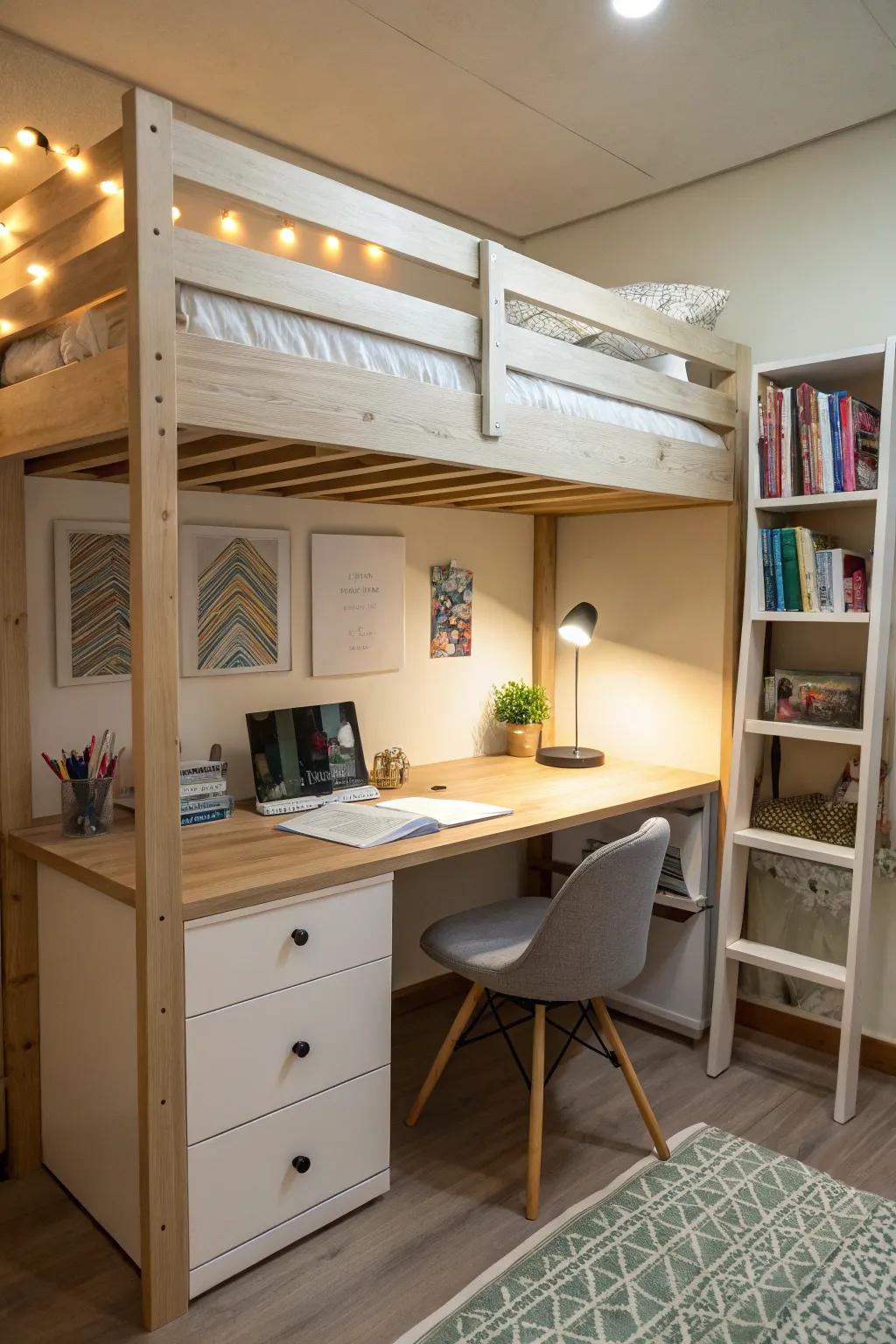 Build a mini study zone under the bunk bed.