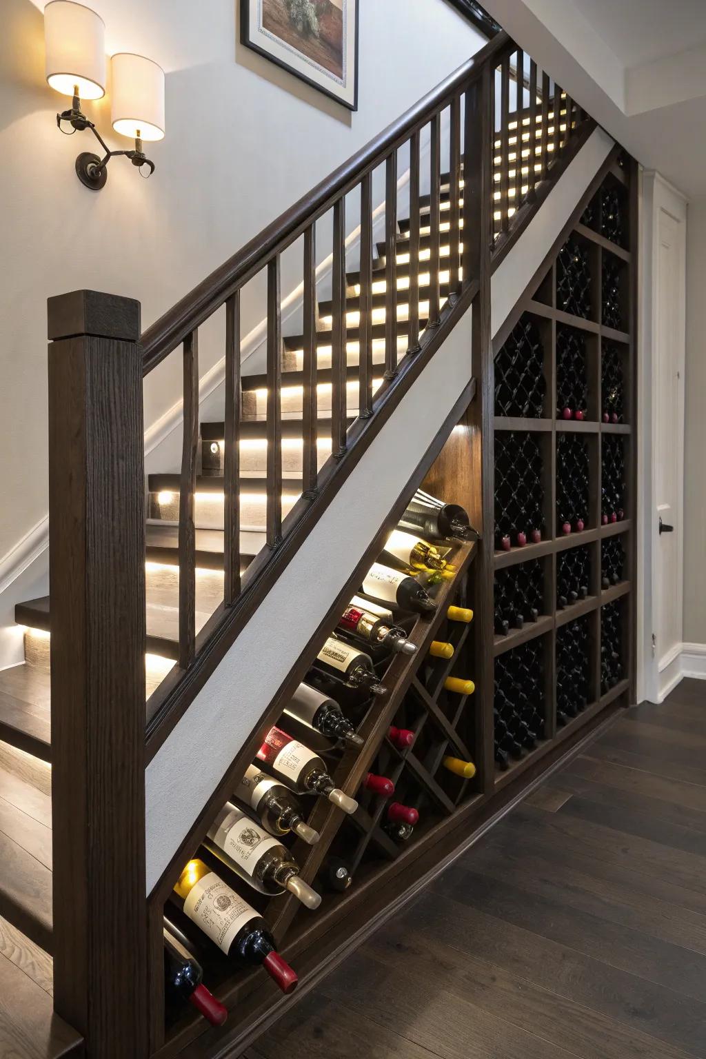 A refined wine storage solution for under the stairs.