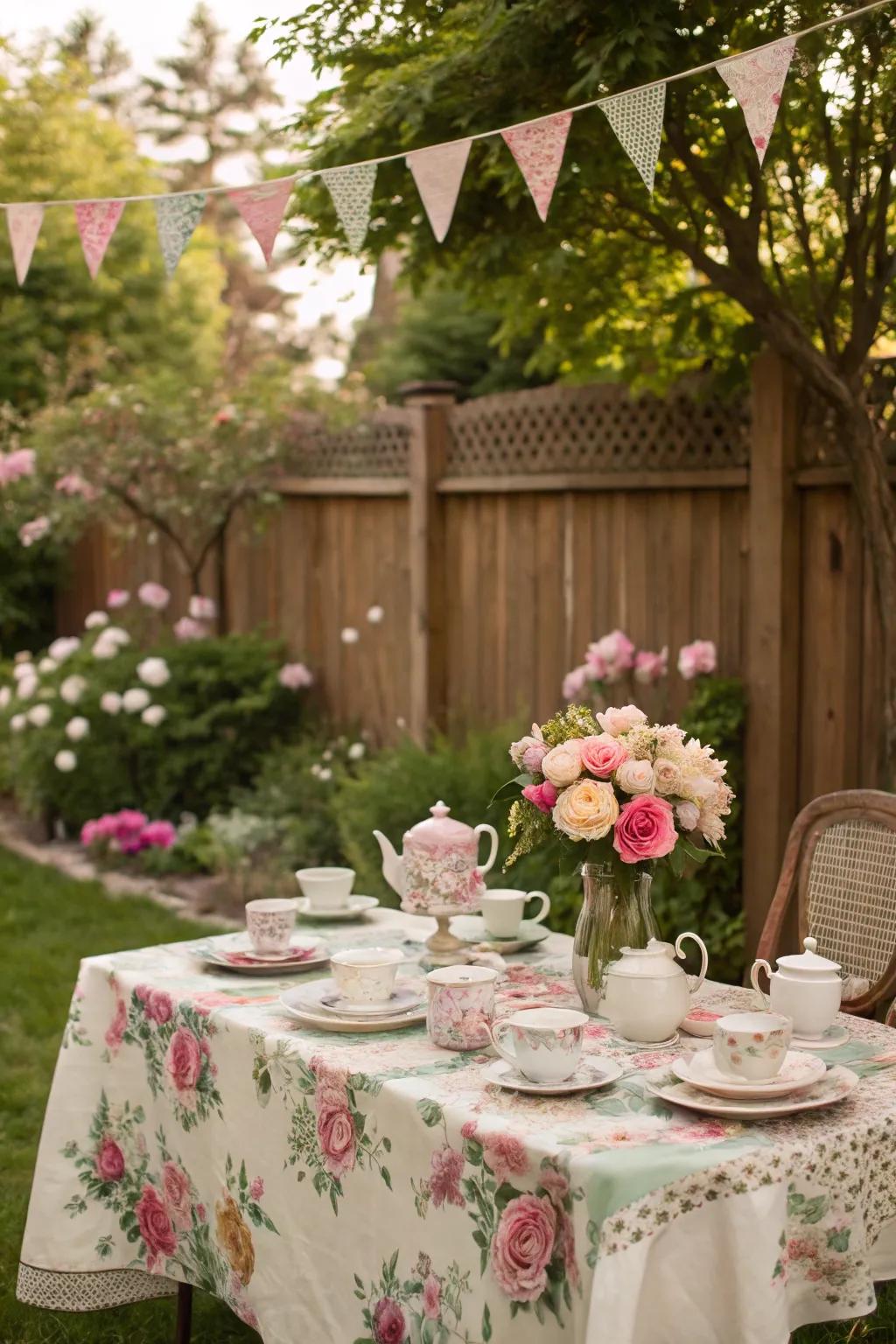 Savor a sophisticated garden tea party surrounded by stunning floral arrangements.