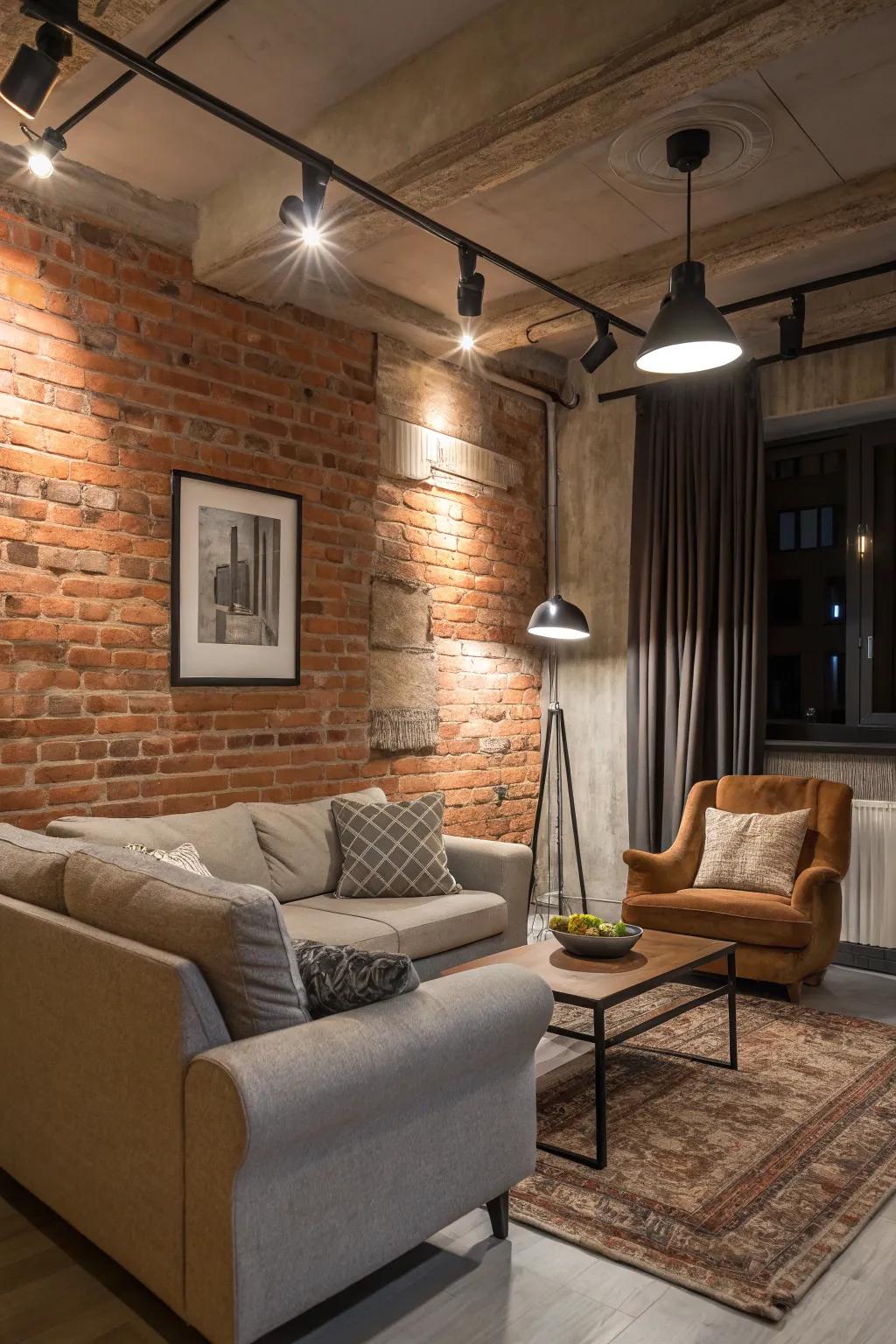 Exposed brick walls give an industrial feel to urban interiors.