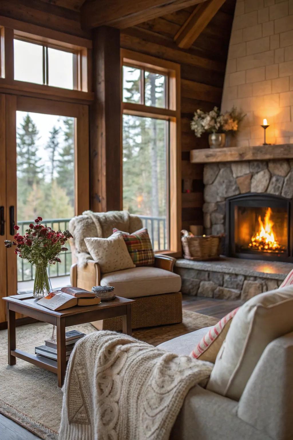 Generate warmth and coziness with a snug fireplace.