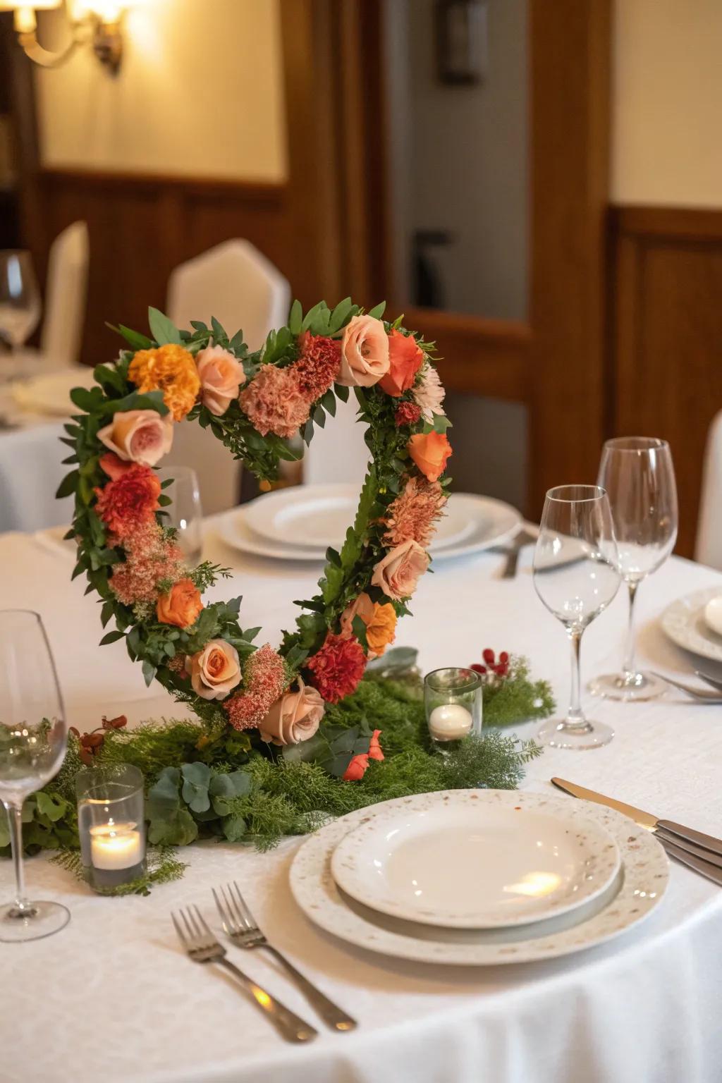 A heart-shaped garland infuses playful charm onto the table.