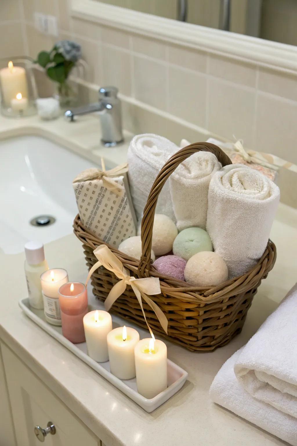 A revitalizing spa day basket for unwinding and relaxing.