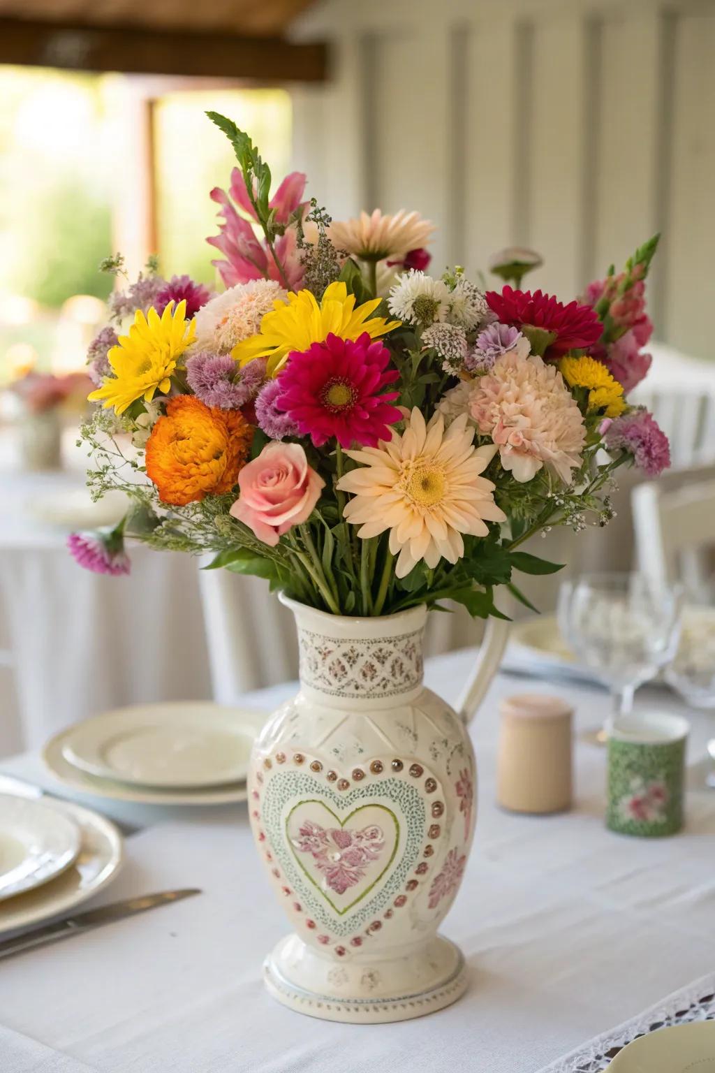 Introduce a flourish of love to your dwelling with floral arrangements shaped like hearts.