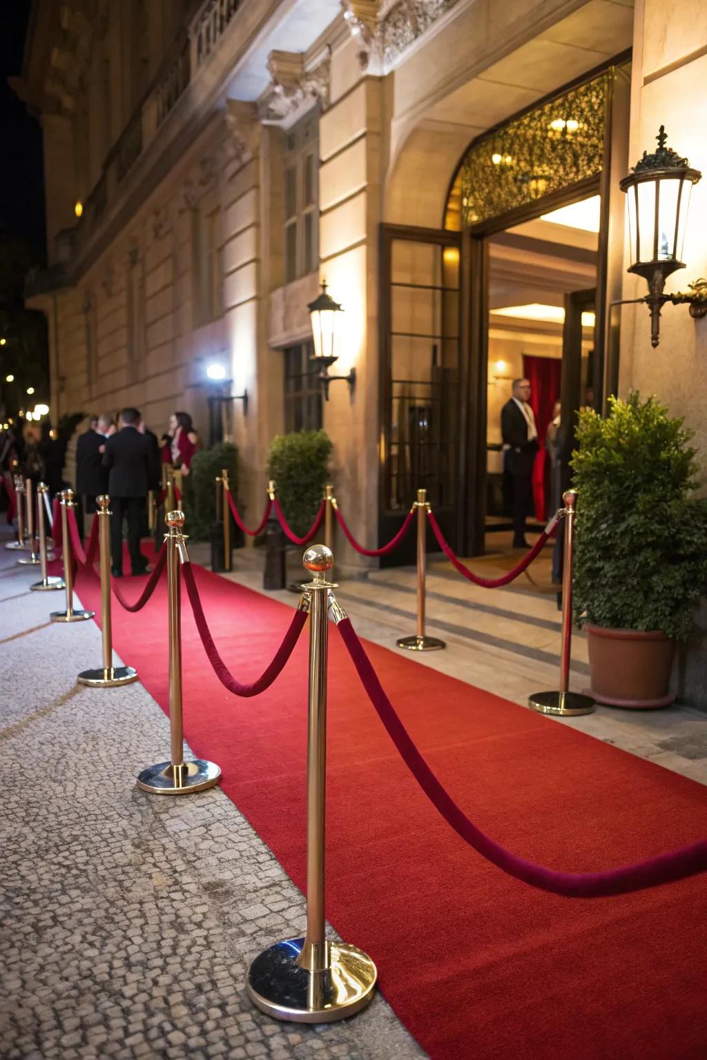 Make your guests feel like stars with a vibrant red carpet entrance.