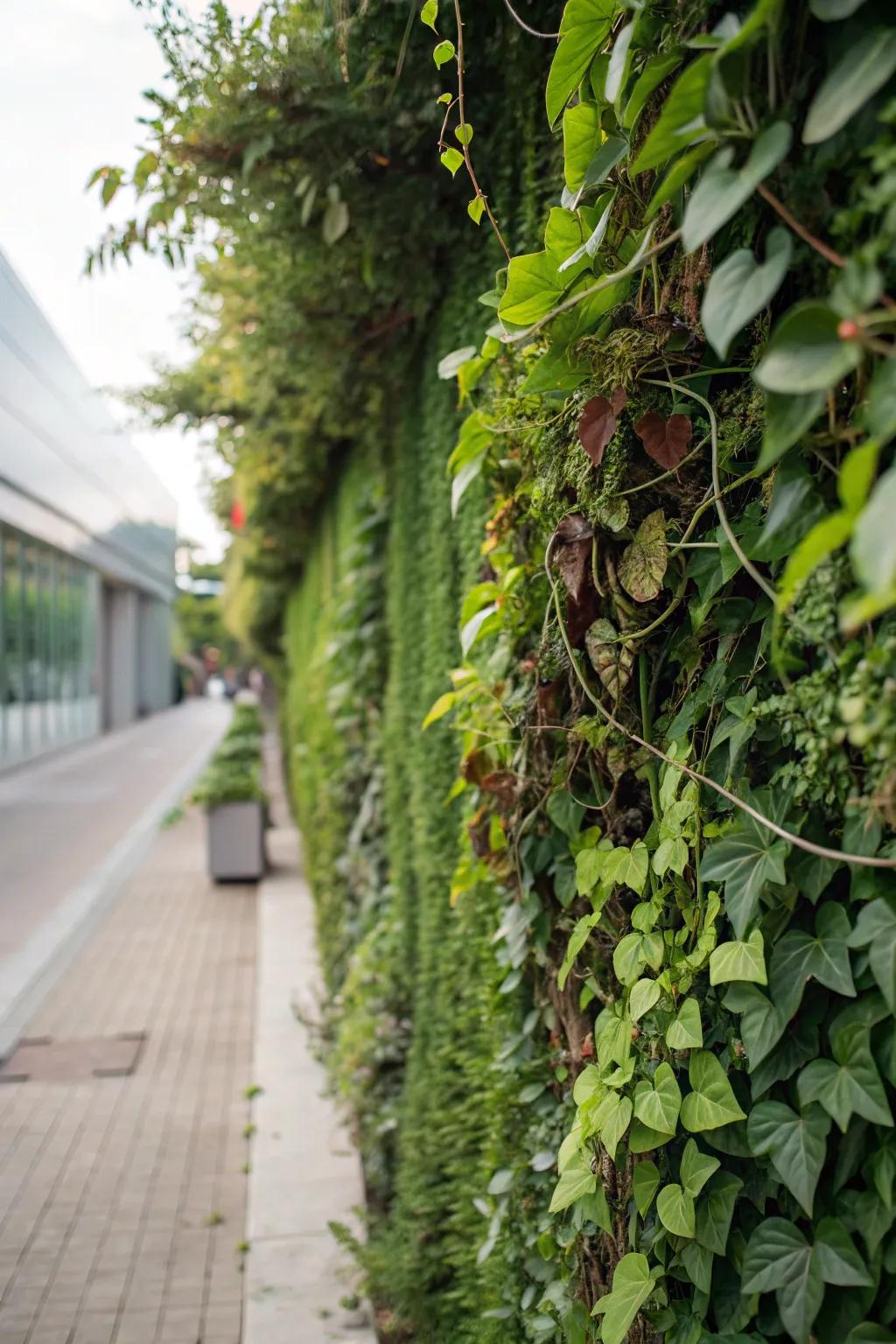 A lively verdant wall turning a drab fence into a living masterpiece.