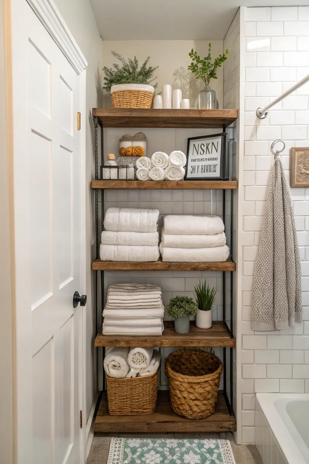 Shelving that goes up makes the most of storage and keeps things neat.