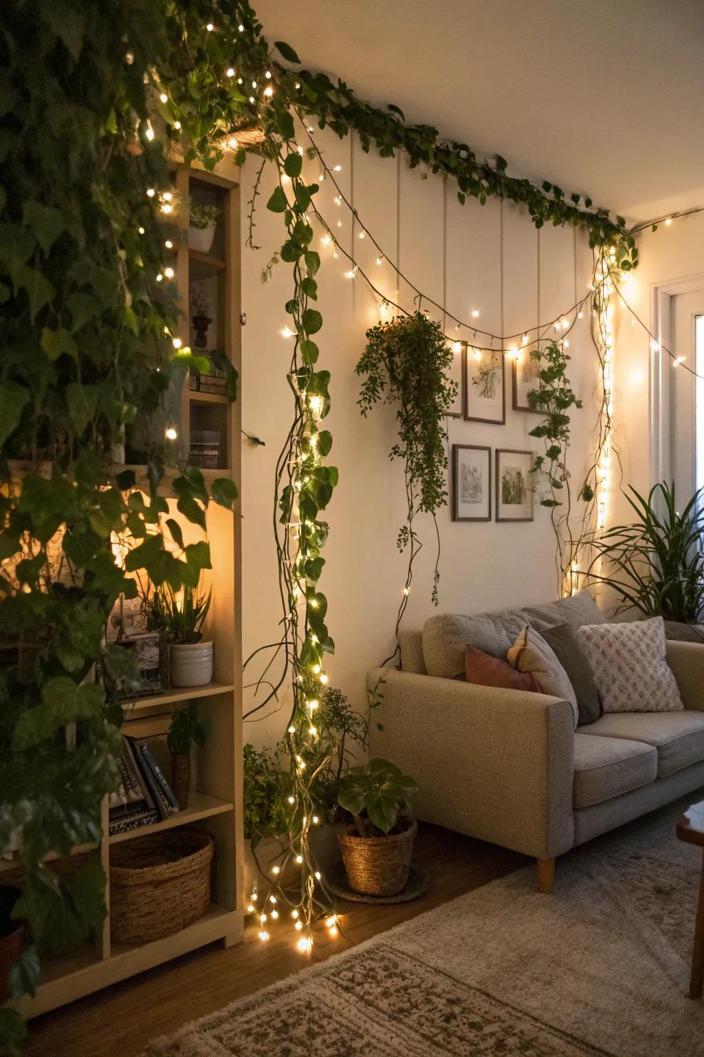 Enchant your space with the magic of vines and fairy lights.