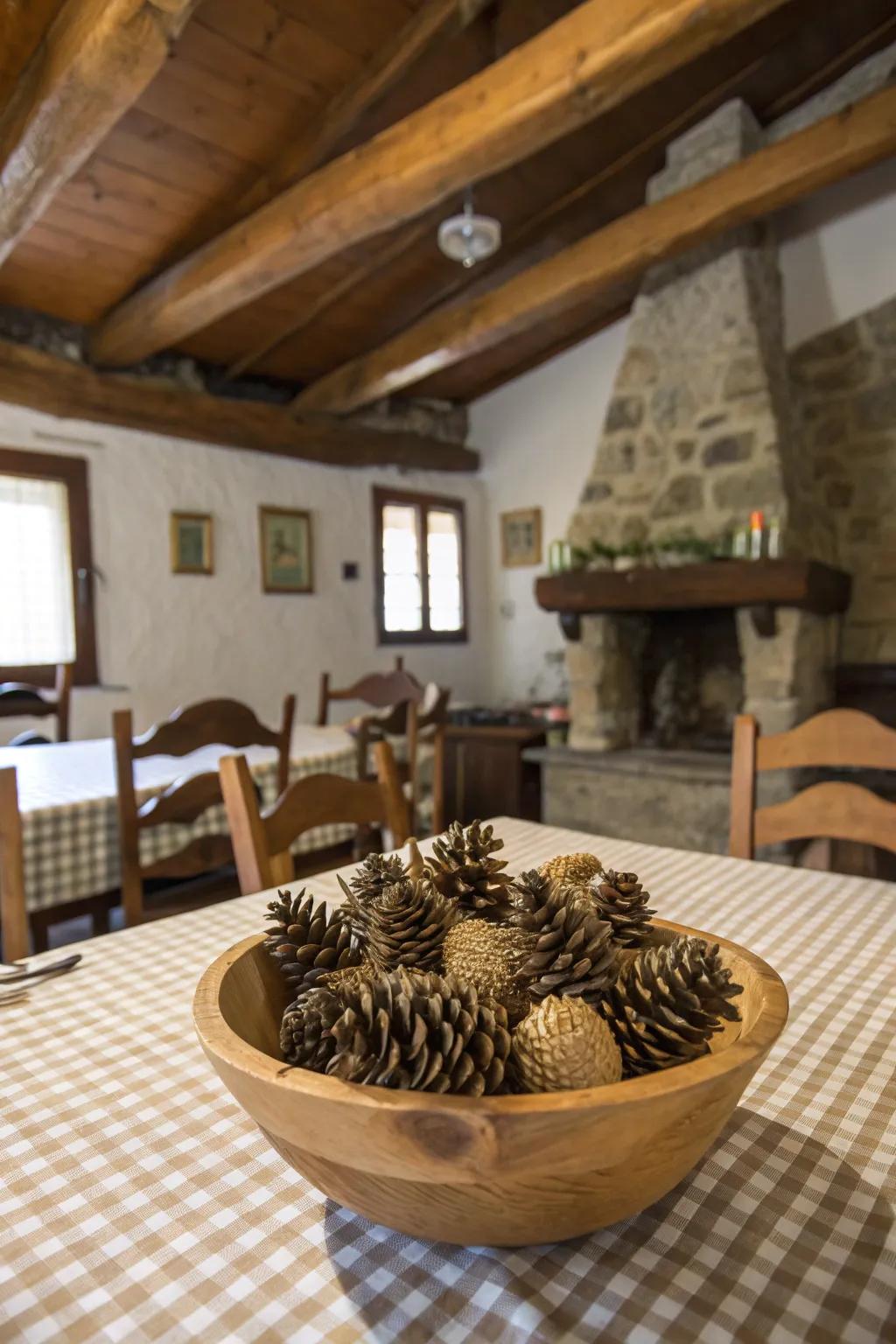 Simple yet charming pinecone arrangements for your holiday table.