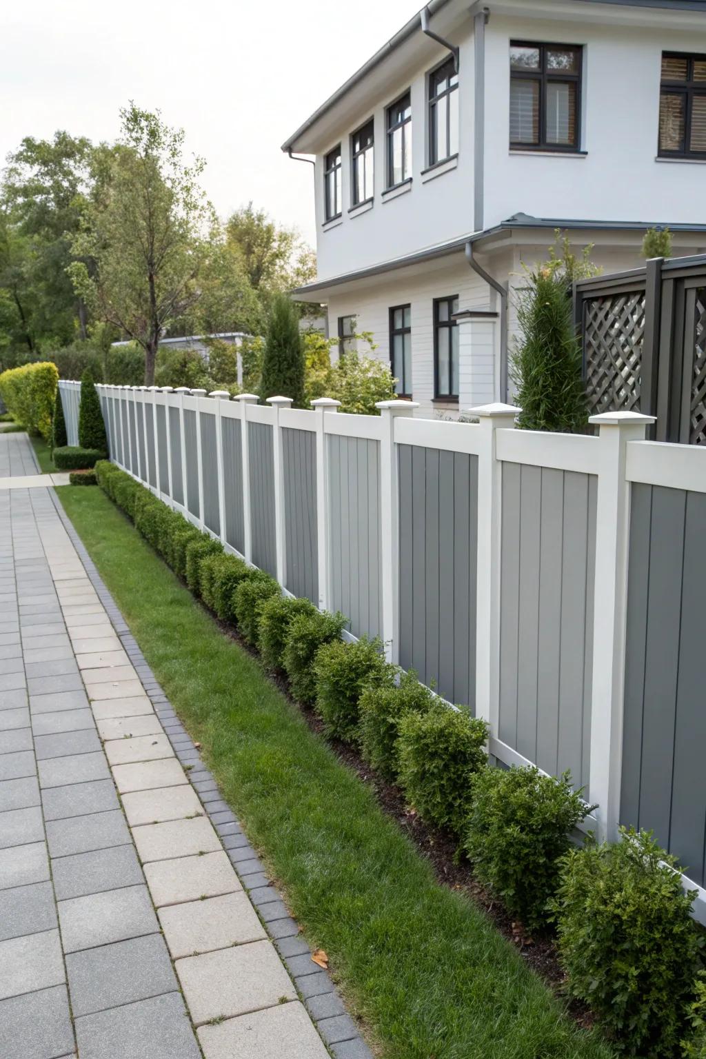 Dual-tone vinyl fencing for a modern look.