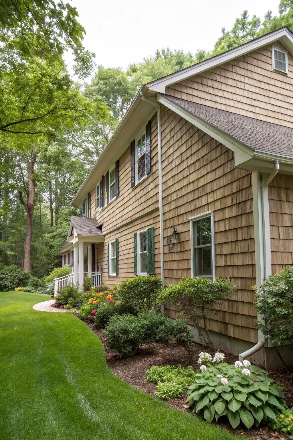Elevate your home's charm with textured vinyl siding that beautifully mimics organic materials.