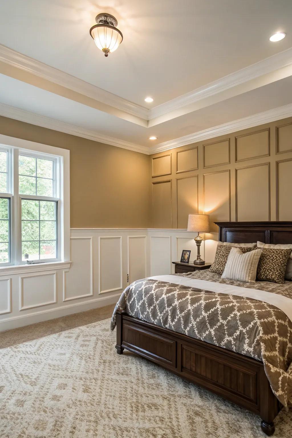 Dual-tone paneling heightens depth and sophistication.