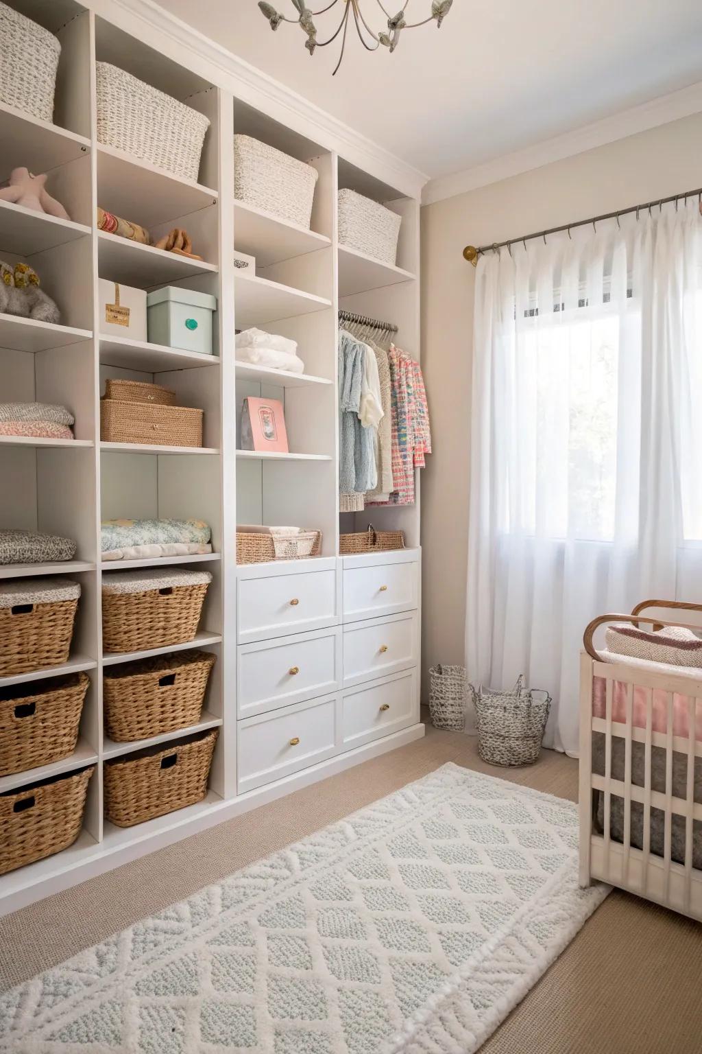 Shelves and containers ensure everything is neat and fashionable.