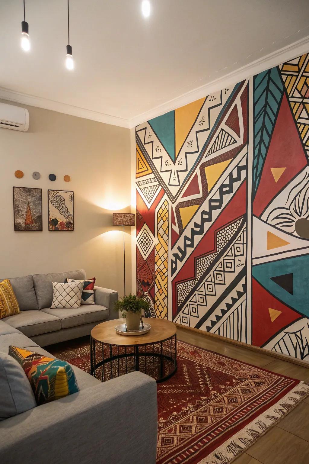 Liven up your living room with a daring abstract mural.