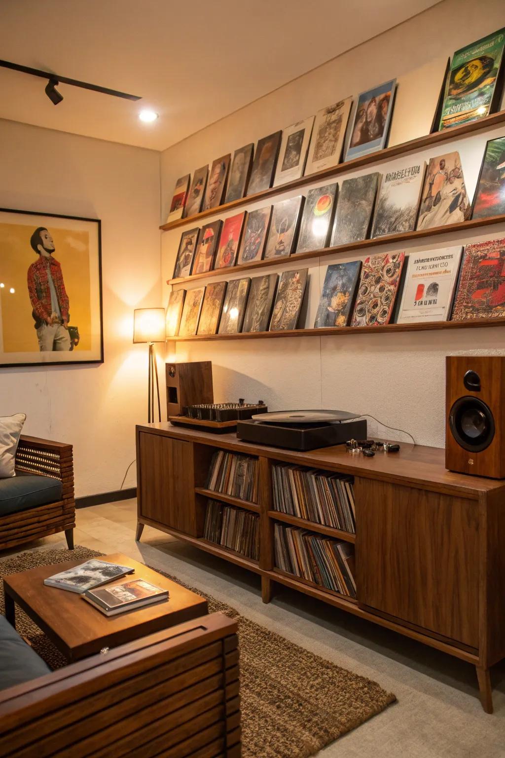 A nostalgic display of retro vinyl albums.