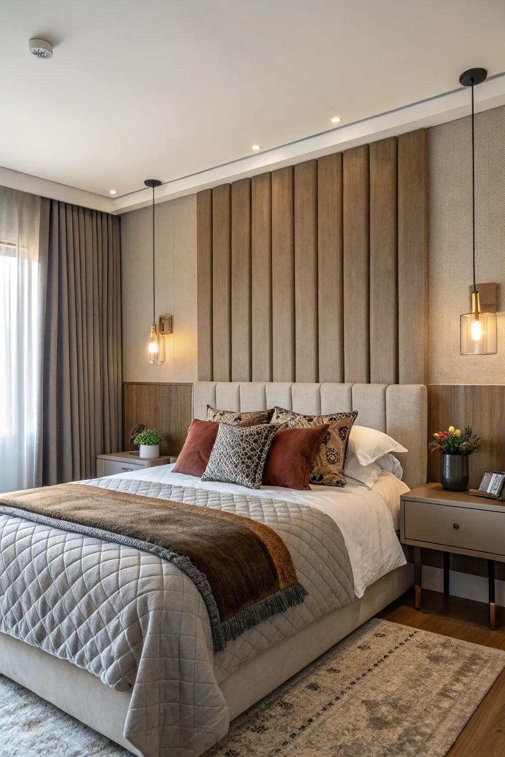 Vertical panels can enhance the height and elegance of your bedroom.