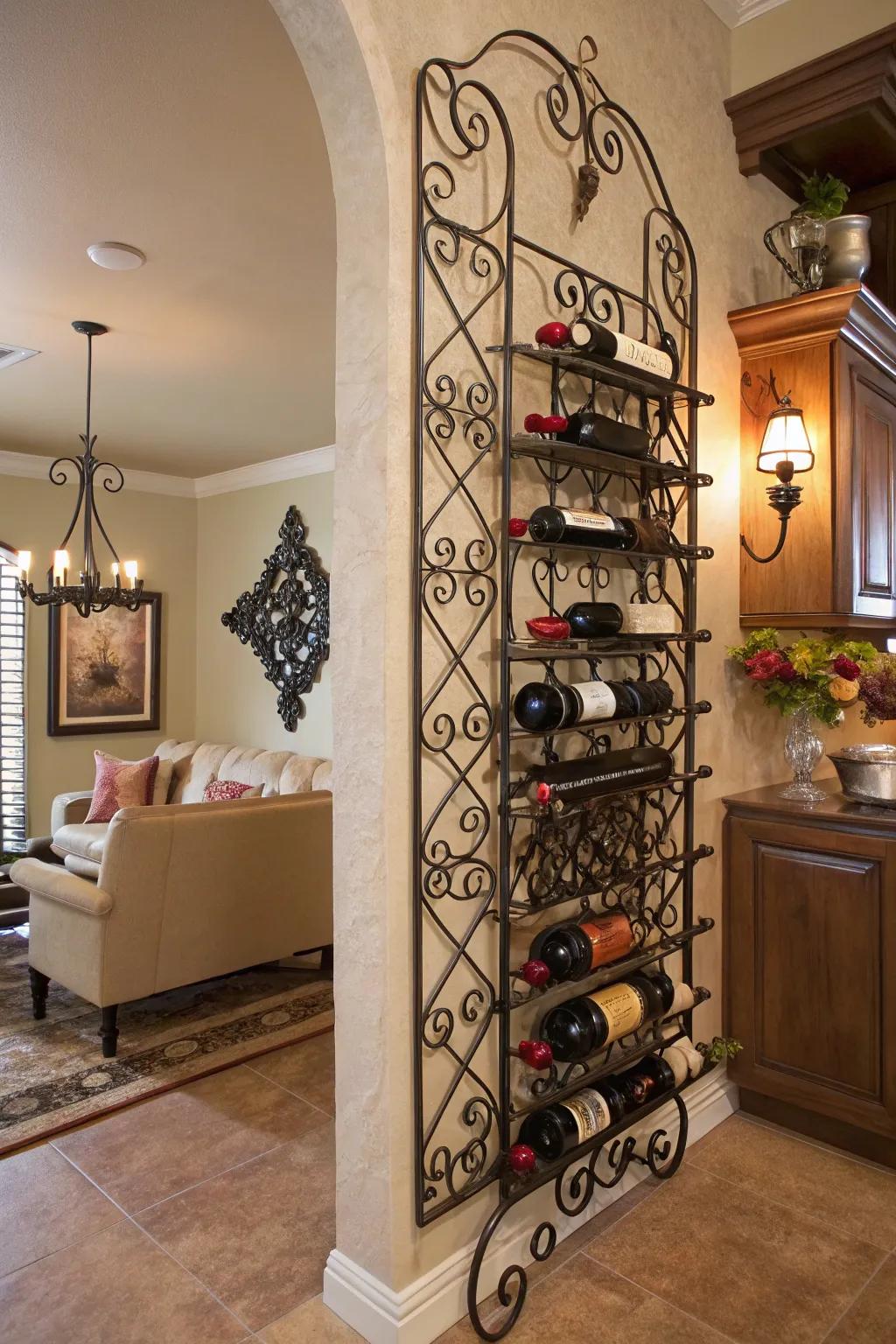 Decorative shelves turn wine storage into an art form.