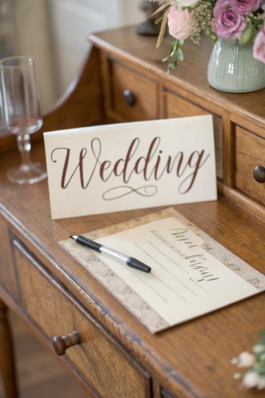 A wedding registry note with a personal touch using handwritten fonts.