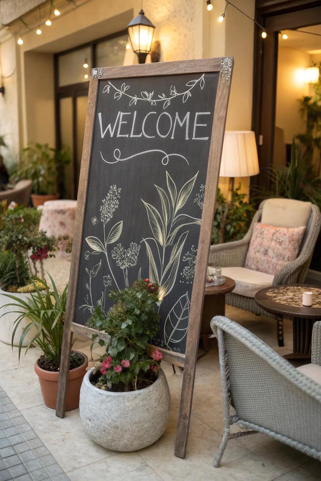 A chalkboard board excels at relaying ever-changing greetings effortlessly.