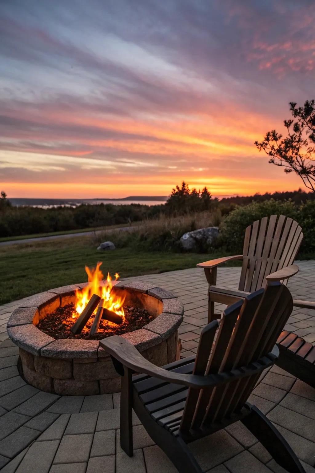 A central fire pit that makes the patio a warm place to gather.