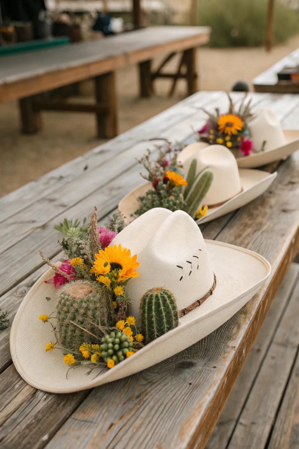 Stetson hats make unique and inventive centerpieces.