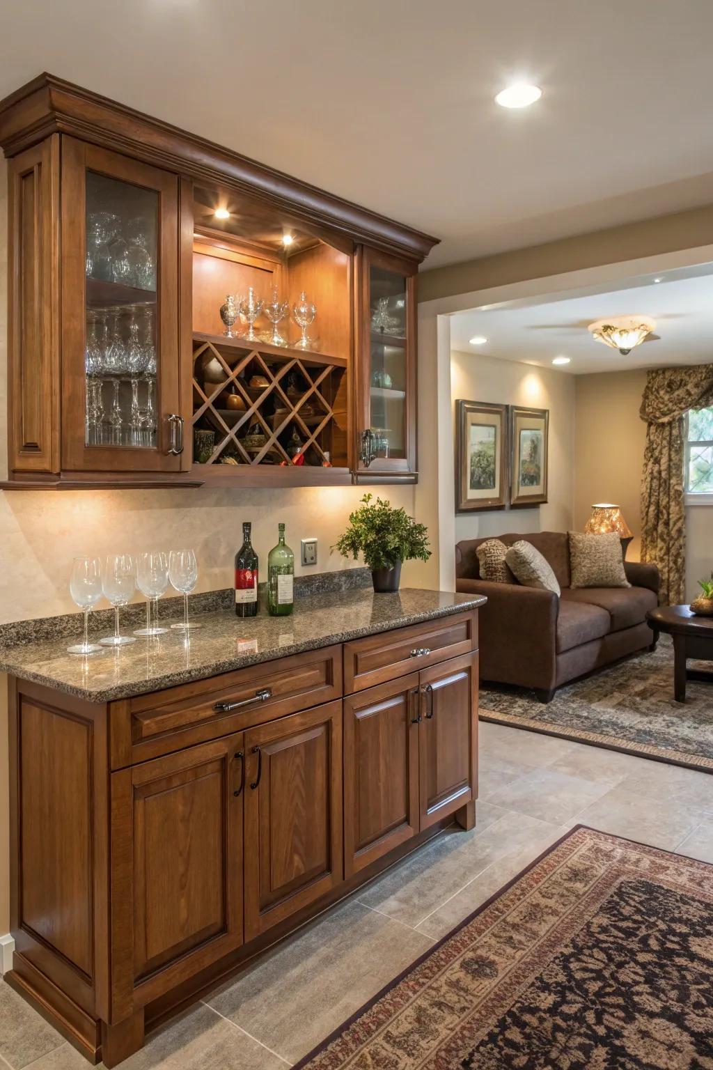 Utilize those compact spaces with a nook wet bar.